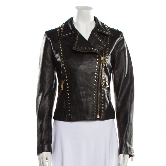 Versace Versus collection gold studded leather jacket size 46 - Picture 2 of 12